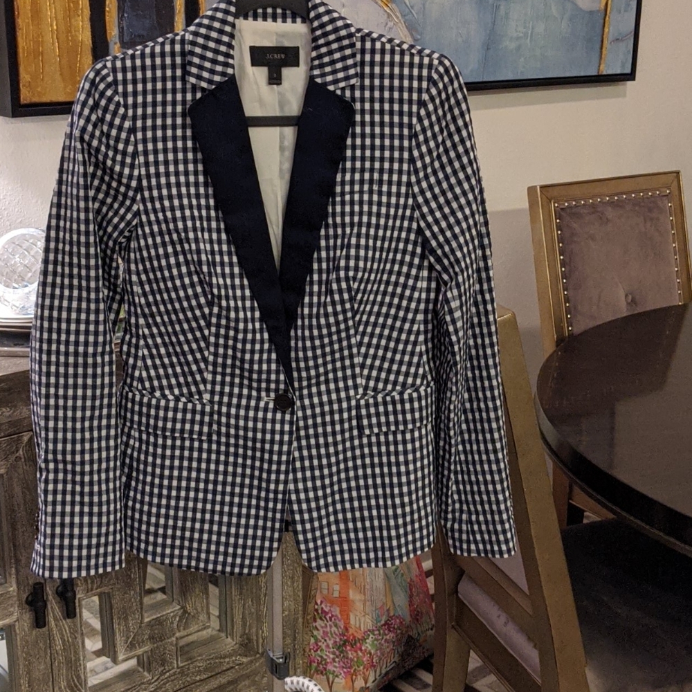 J.Crew Blue&White Gingham Check Blazer